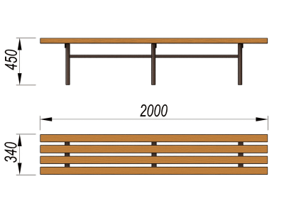 Двухметровая лавочка без спинки 2 м МАФ 1602 в Калуге
